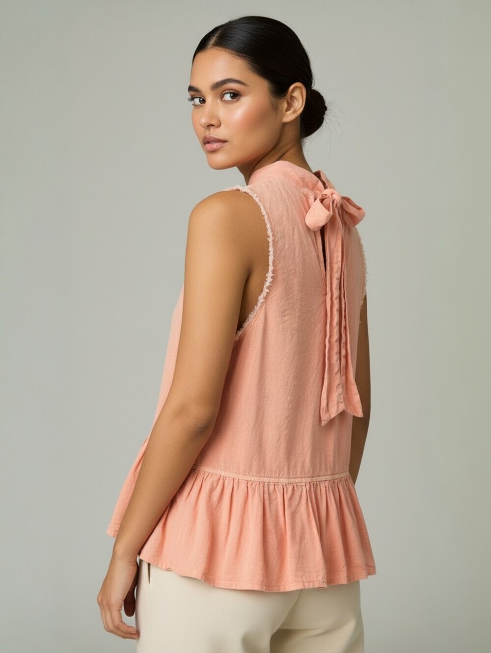 Anthropologie Cloth & Stone Mineral Washed Neck Tied Top Coral Women's Size XL